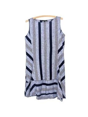 For Cynthia Linen Blend Striped Dress Small